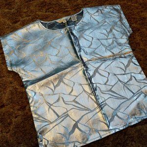 Antonella Metallic Silver Cap Sleeve Blouse